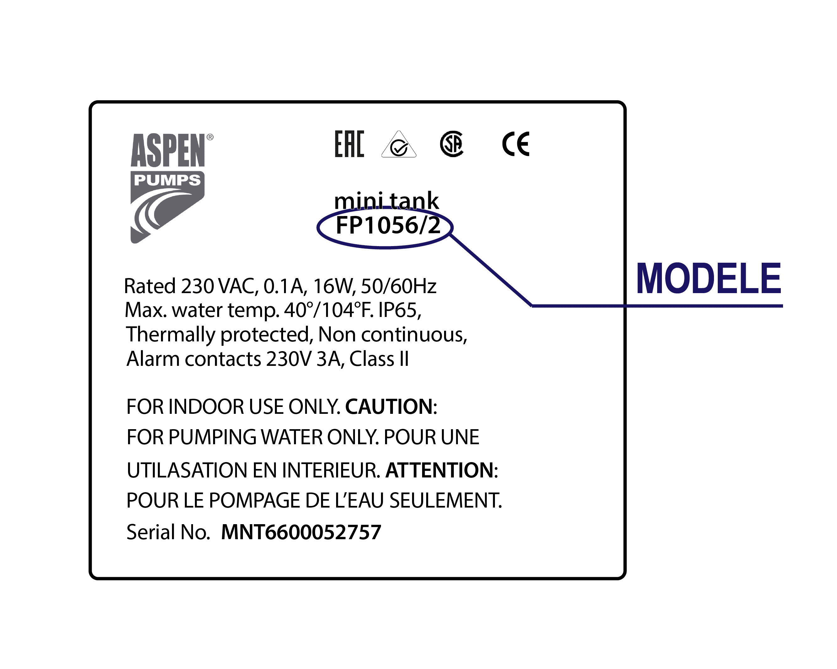 Étiquette ASPEN PUMPS