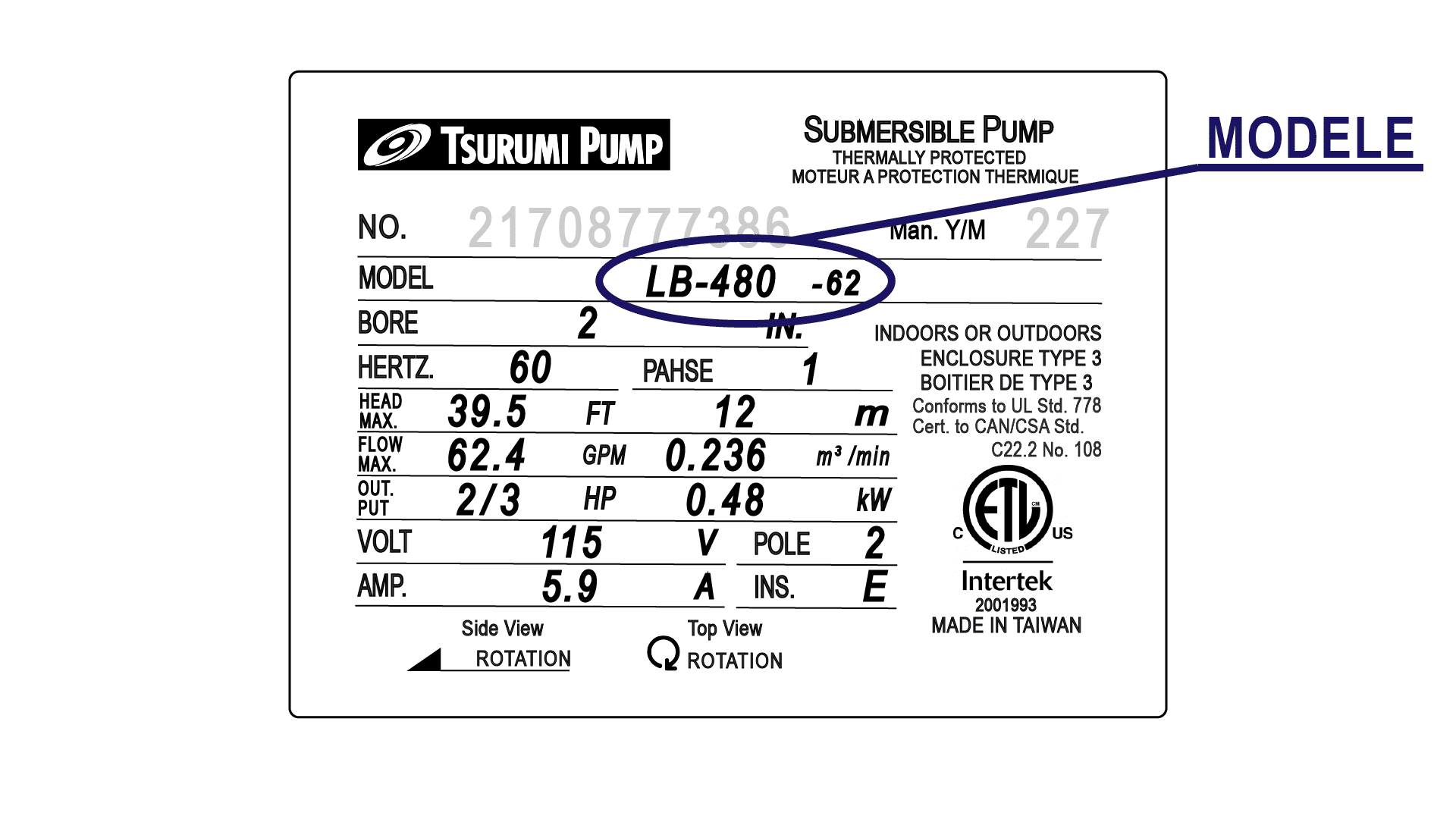 Étiquette TSURUMI PUMP