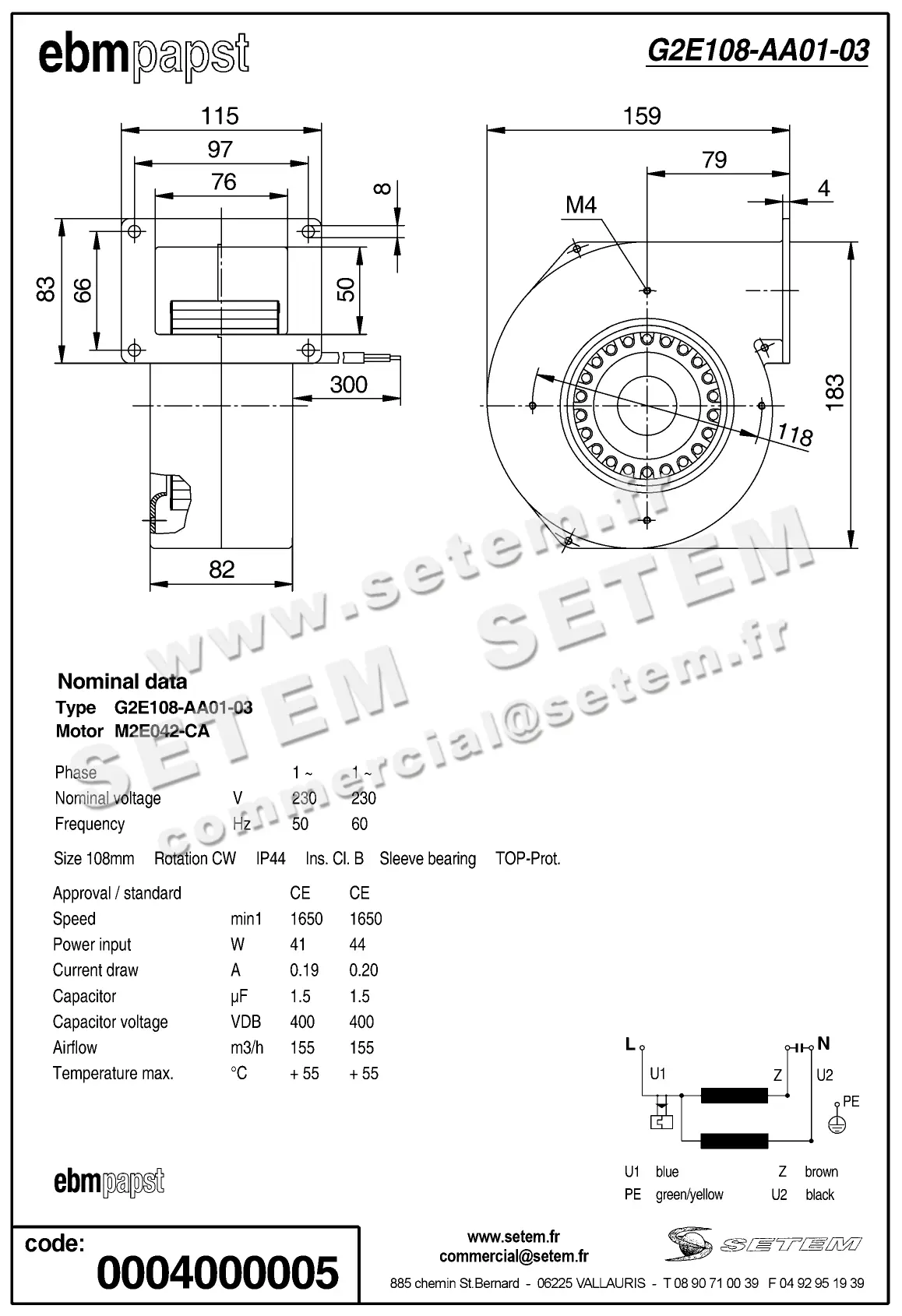 0004100005-VENTILATEUR EBMPAPST G2E108-AA01-03 2