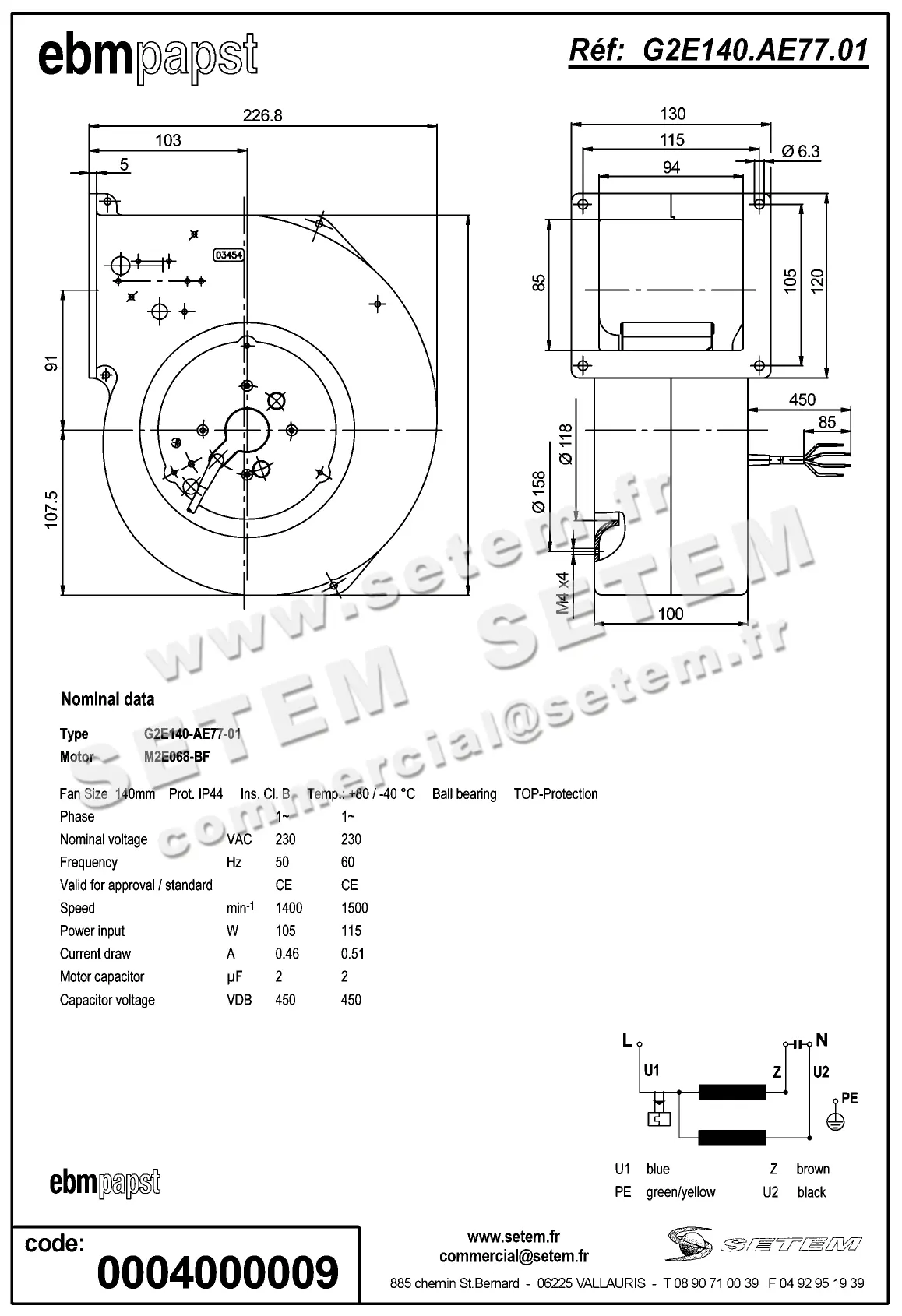 0004100009-VENTILATEUR EBMPAPST G2E140-AE77-01 2