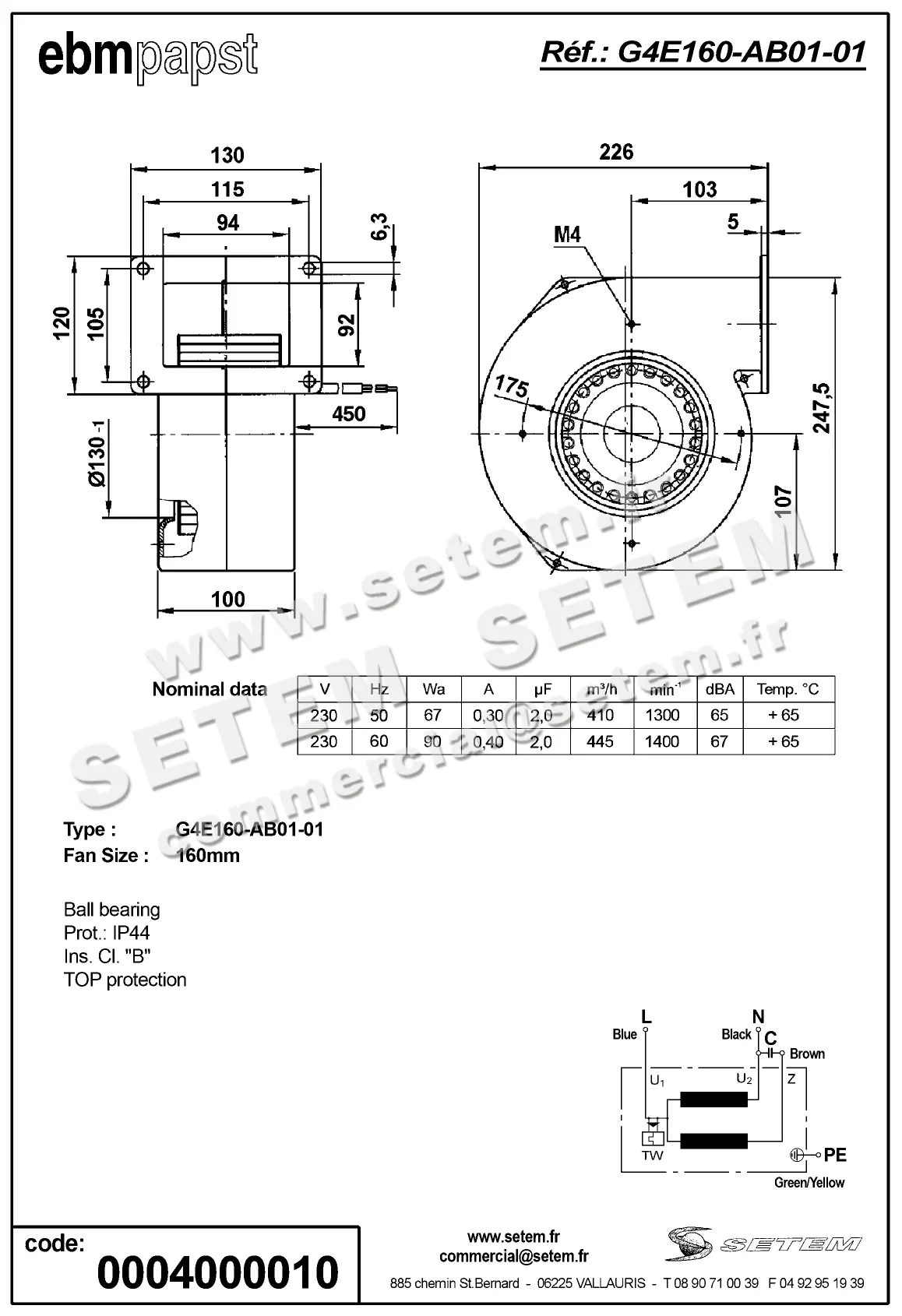 0004100010-VENTILATEUR EBMPAPST G4E160-AB01-01 2