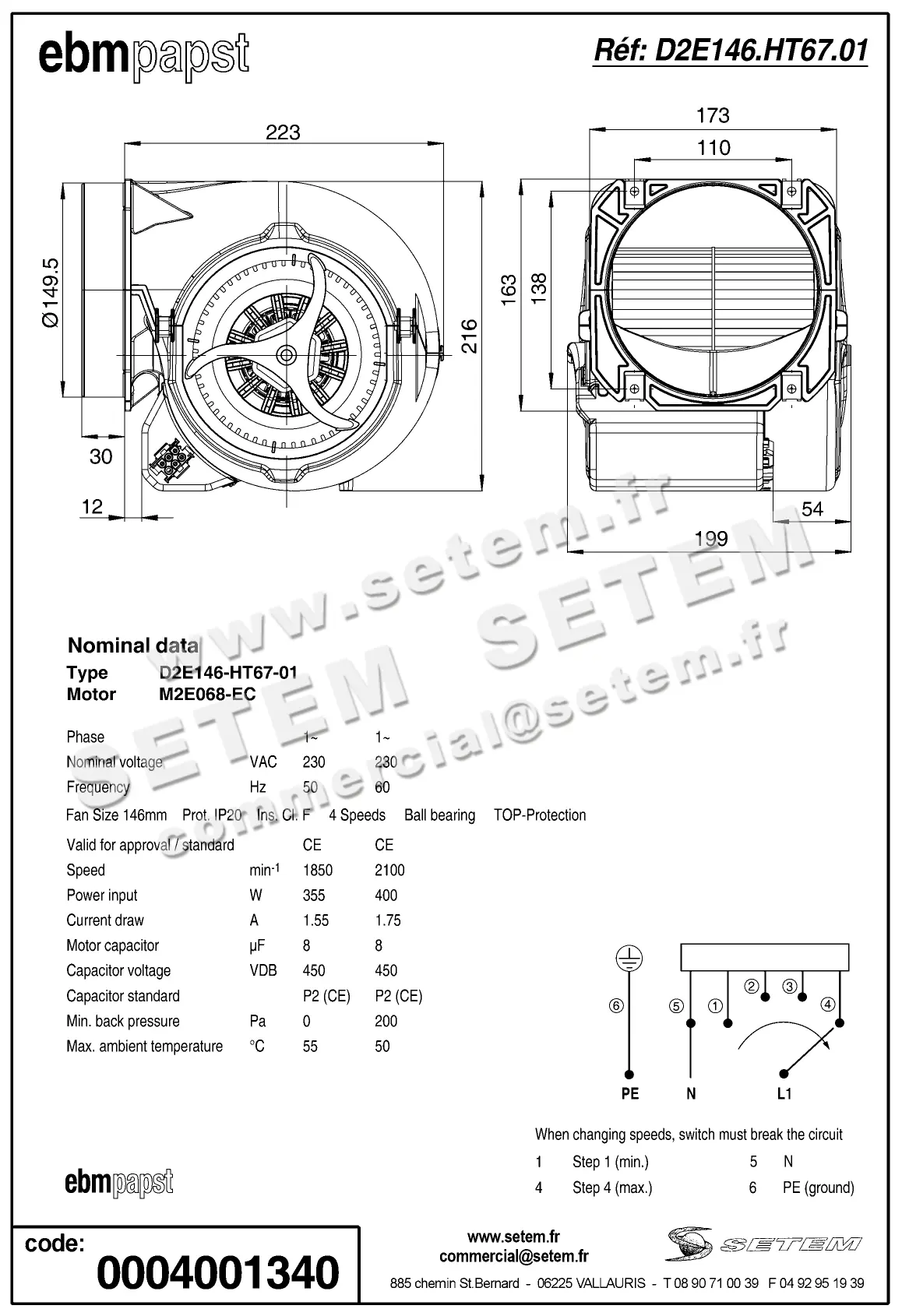 0004100318-VENTILATEUR EBMPAPST D2E146-HT67-01 2