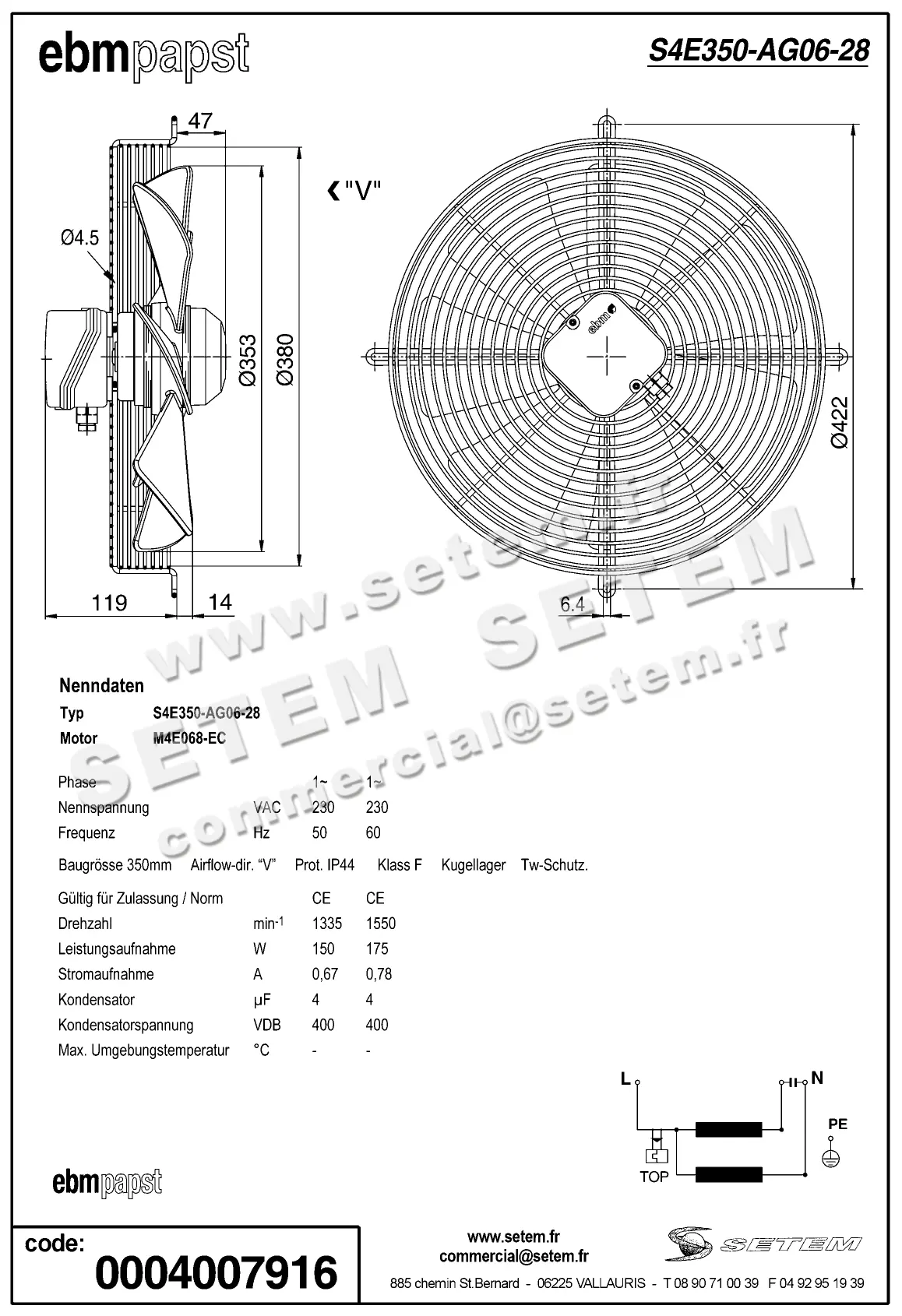 0004100464-VENTILATEUR EBMPAPST S4E350-AG06-28 2