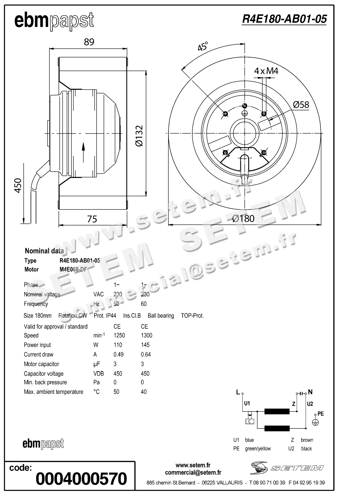0004100570-MOTOTURBINE EBMPAPST R4E180-AB01-05 2