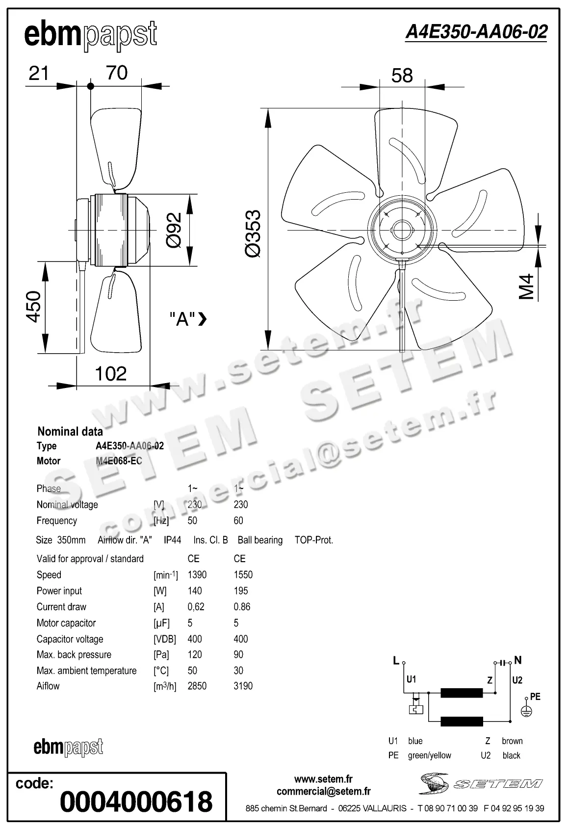 0004100618-MOTOHELICE EBMPAPST A4E350-AA06-02 2