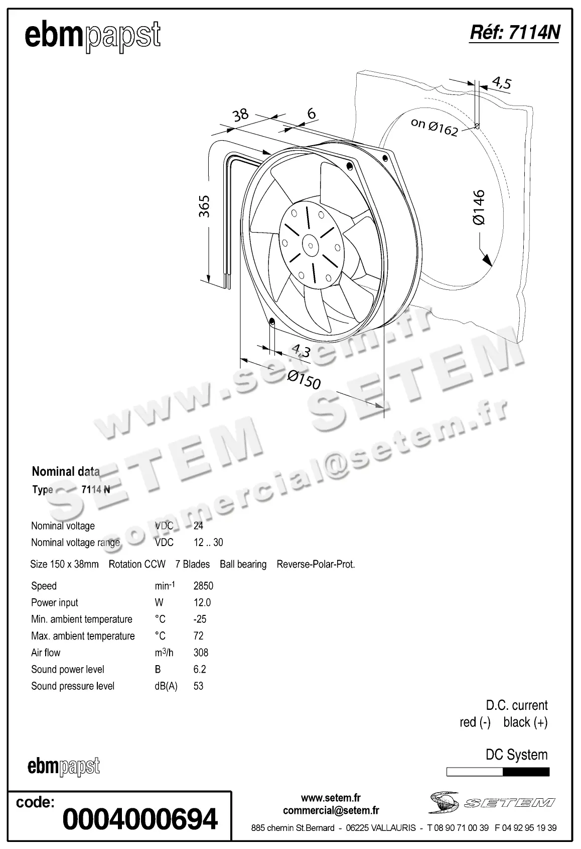 0004100695-VENTILATEUR EBMPAPST 7114N 2