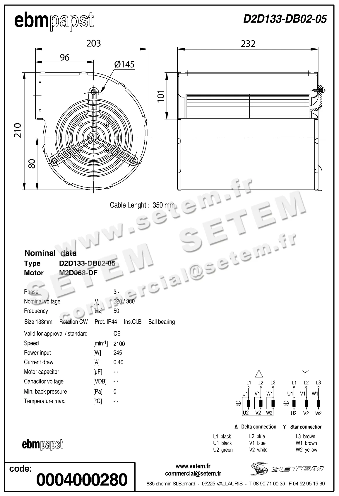0004100907-VENTILATEUR EBMPAPST D2D133-DB02-05 2