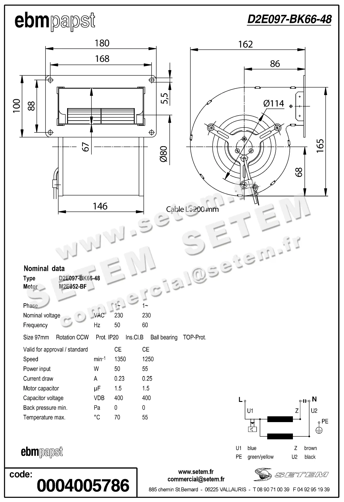 0004100989-VENTILATEUR EBMPAPST D2E097-BK66-48 2