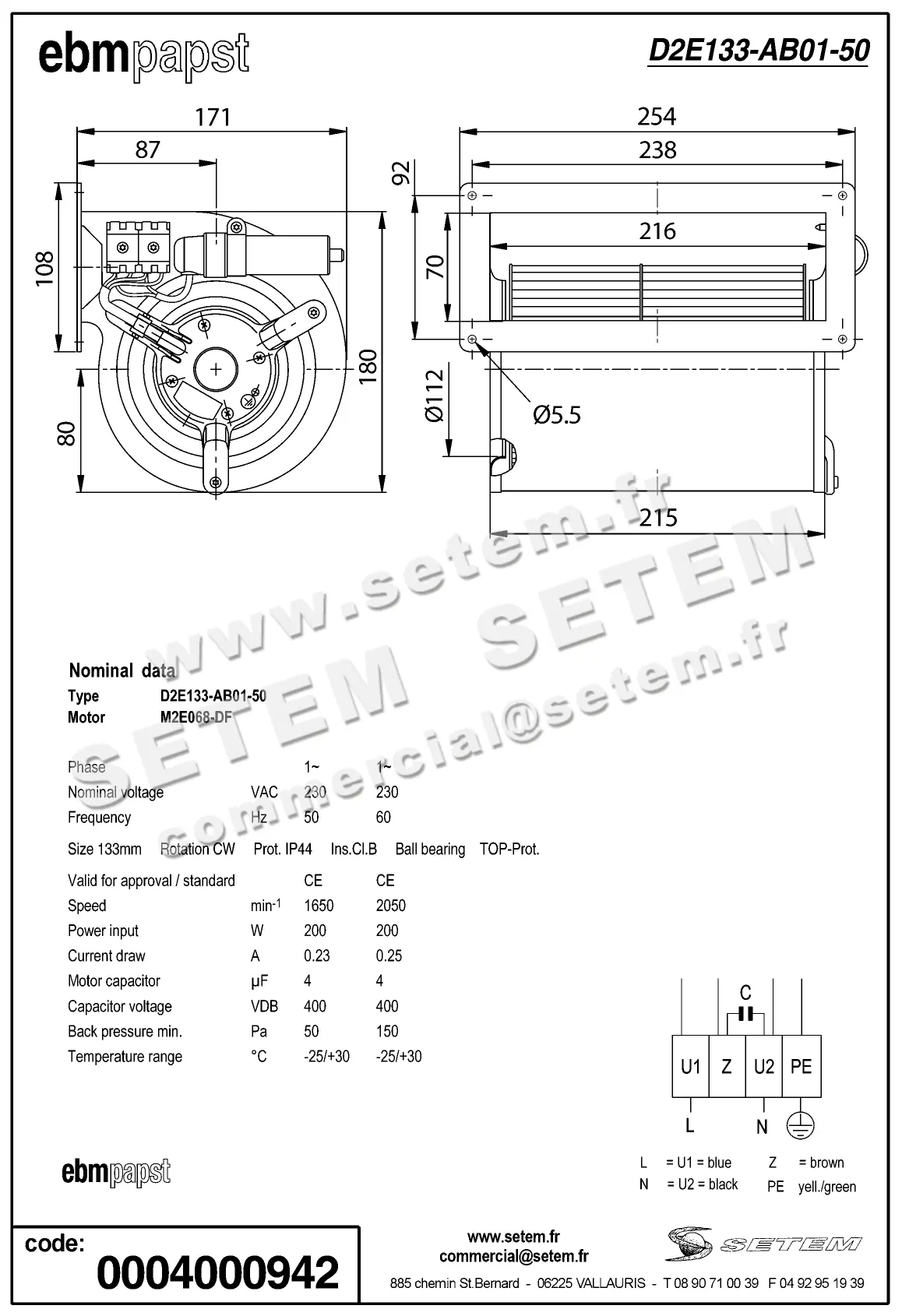 0004101041-VENTILATEUR EBMPAPST D2E133-AB01-50 2