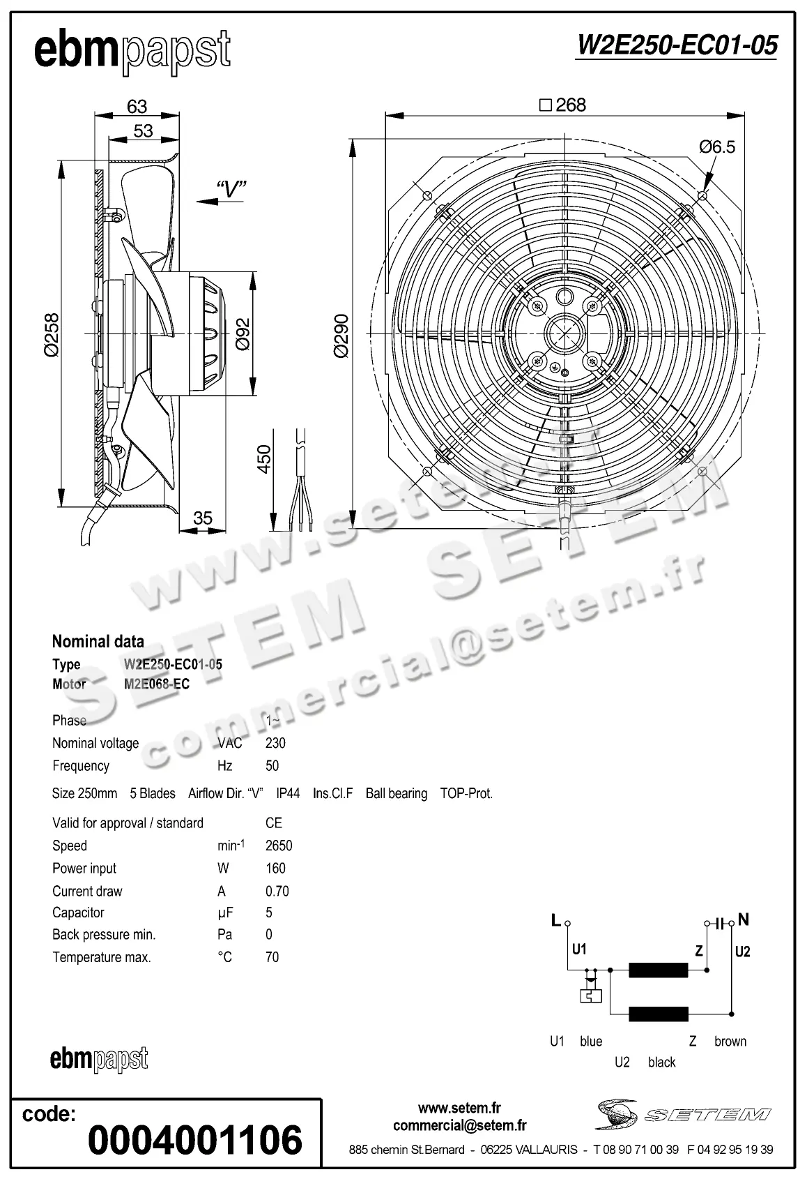0004101106-VENTILATEUR EBMPAPST W2E250.EC01.05 3