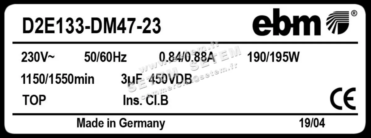 0004101160-VENTILATEUR EBMPAPST D2E133.DM47.23 3