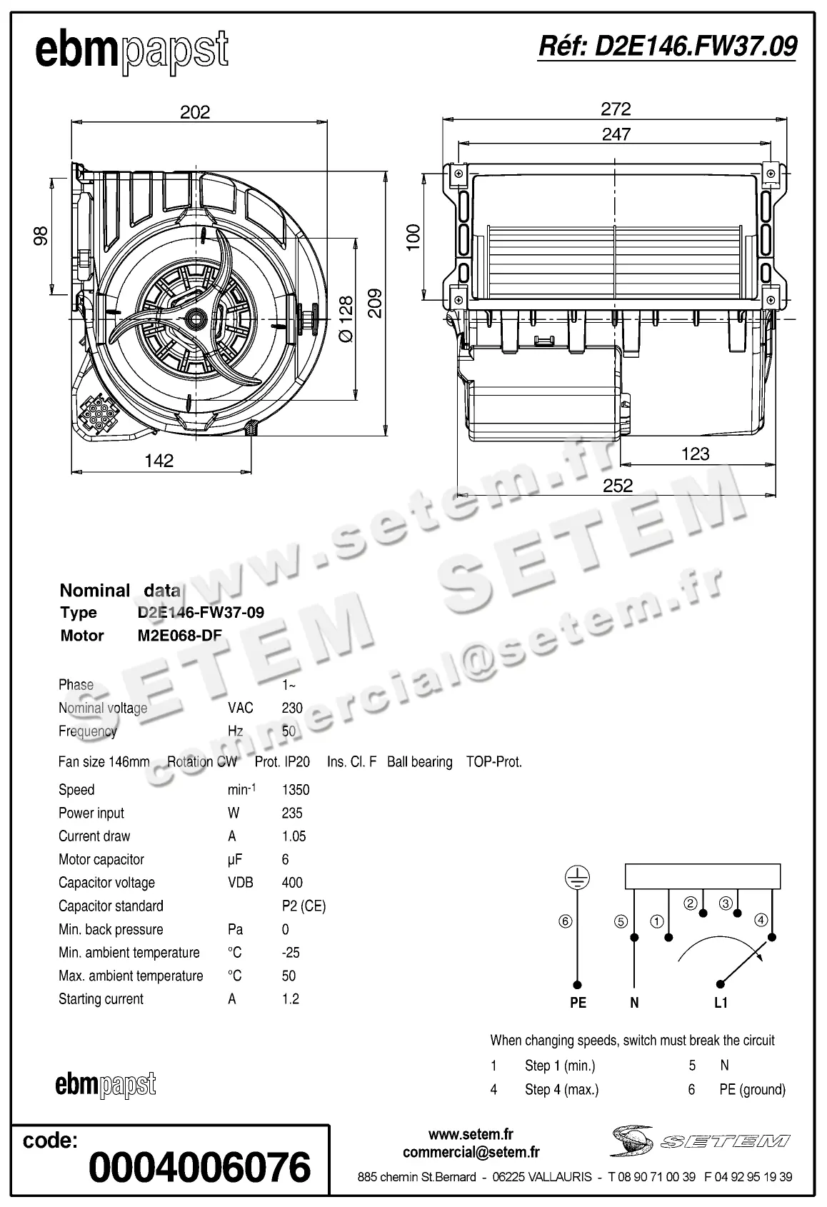 0004101322-VENTILATEUR EBMPAPST D2E146.FW37.09 2