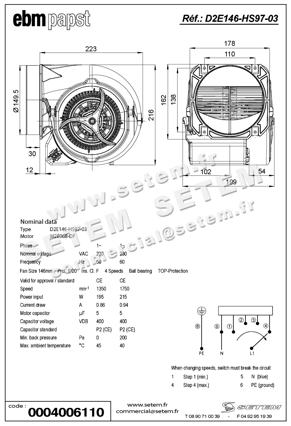 0004101357-VENTILATEUR EBMPAPST D2E146.HS97.03 2