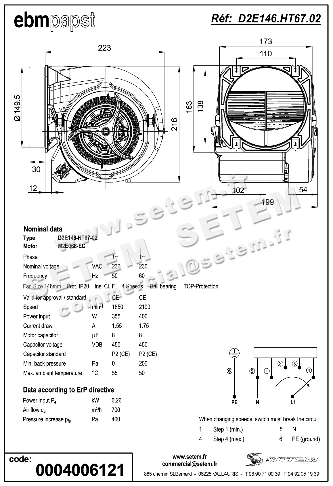 0004101368-VENTILATEUR EBMPAPST D2E146.HT67.02 2