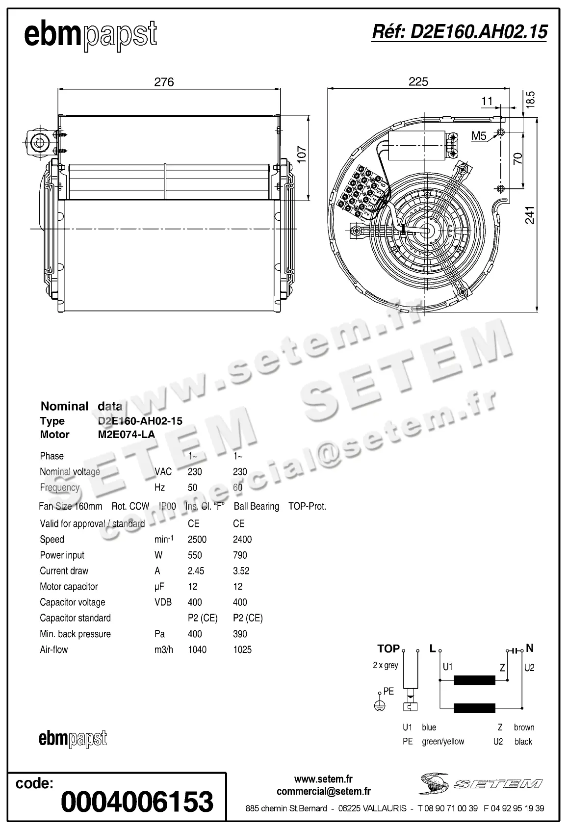 0004101402-VENTILATEUR EBMPAPST D2E160.AH02.15 2
