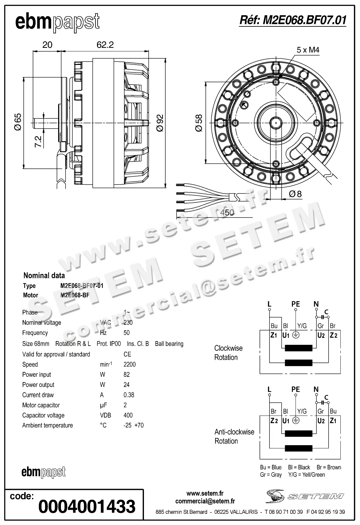 0004101433-MOTEUR EBMPAPST M2E068.BF07.01 2