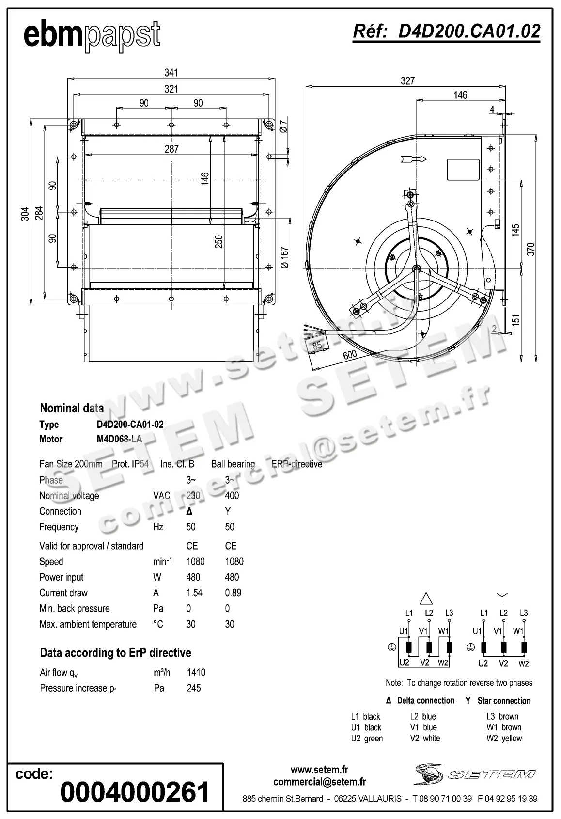 0004101444-VENTILATEUR EBMPAPST D4D200-CA01-02 2