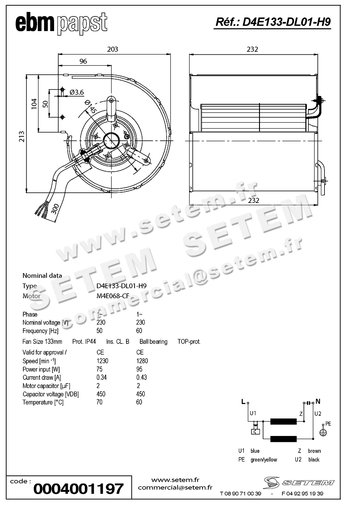 0004101517-VENTILATEUR EBMPAPST D4E133-DL01-H9 2