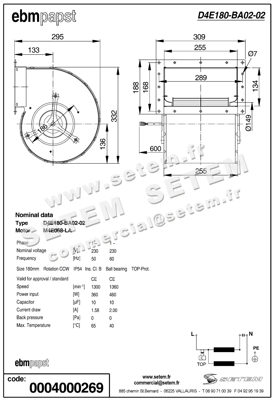 0004101602-VENTILATEUR EBMPAPST D4E180-BA02-02 2