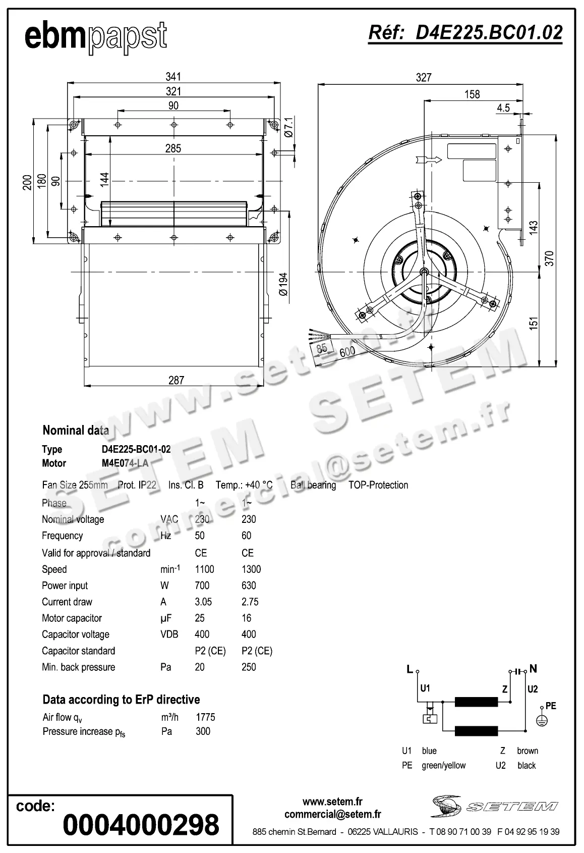 0004101652-VENTILATEUR EBMPAPST D4E225.BC01.02 2