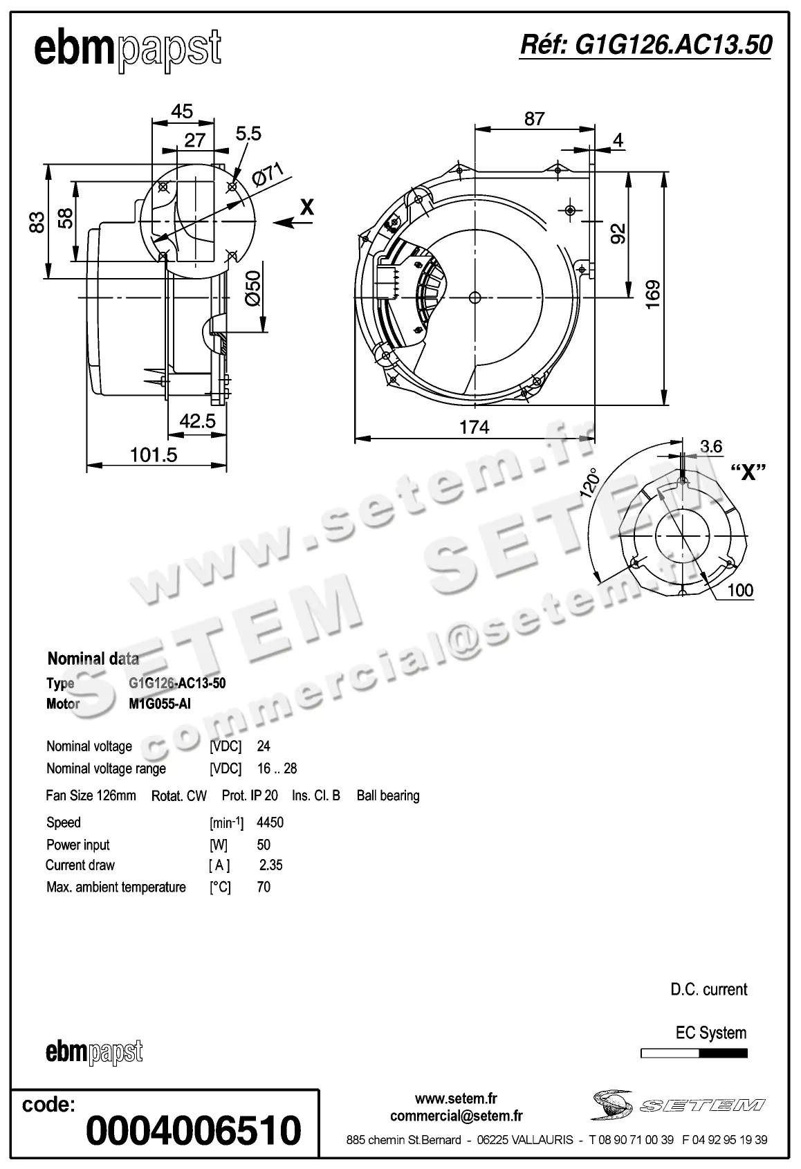 0004101802-VENTILATEUR EBMPAPST G1G126-AC13-50 2