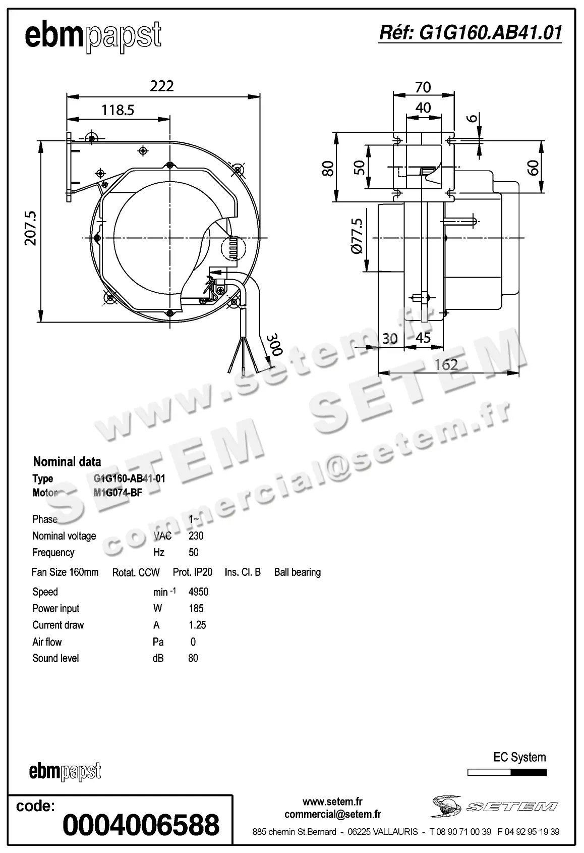 0004101887-VENTILATEUR EBMPAPST G1G160-AB41-01 2