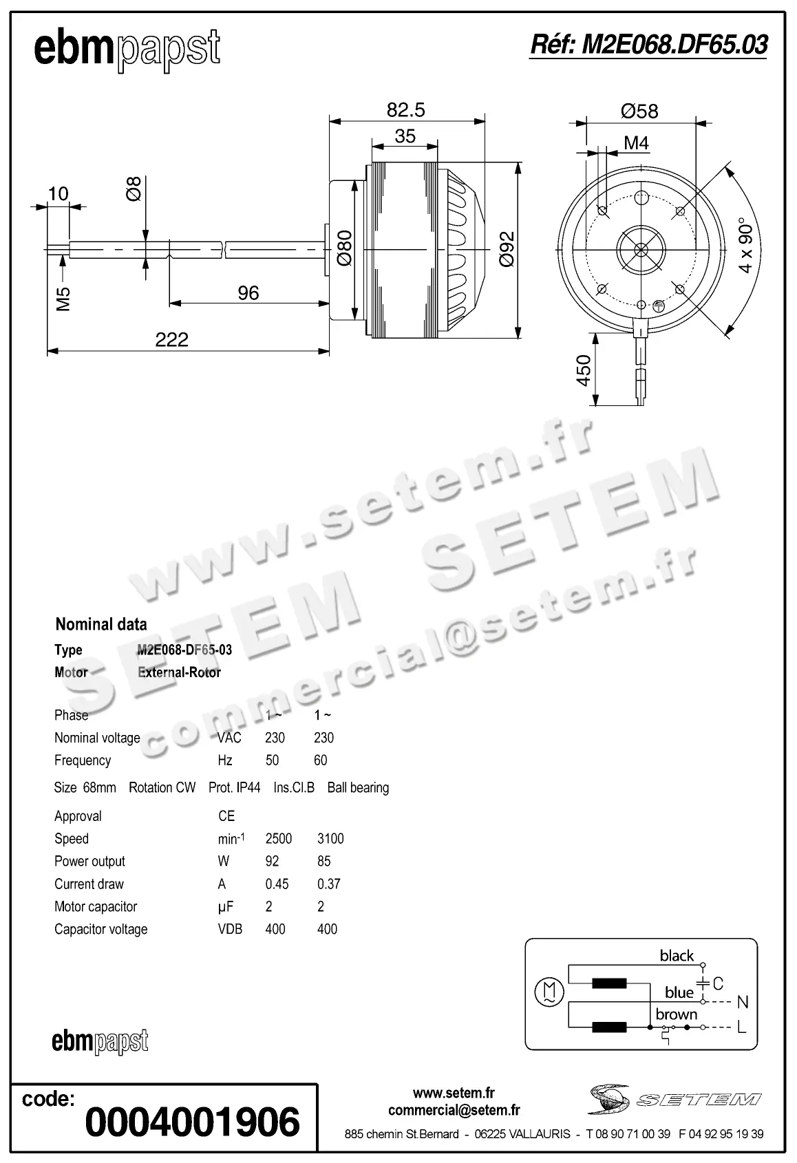 0004101906-MOTEUR EBMPAPST M2E068.DF65.03 2