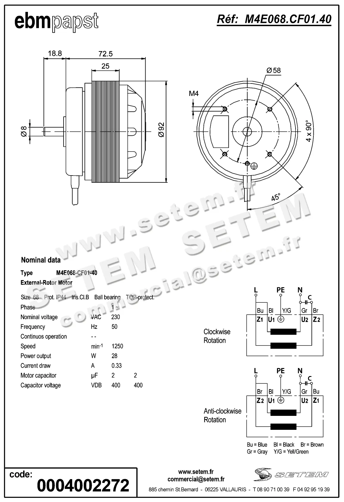 0004102272-MOTEUR EBMPAPST M4E068-CF01-40 2