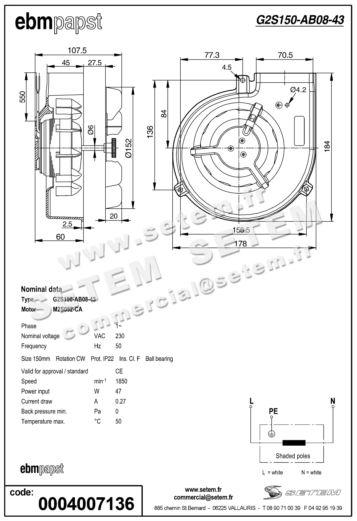 0004102478-VENTILATEUR EBMPAPST G2S150.AB08.43 2