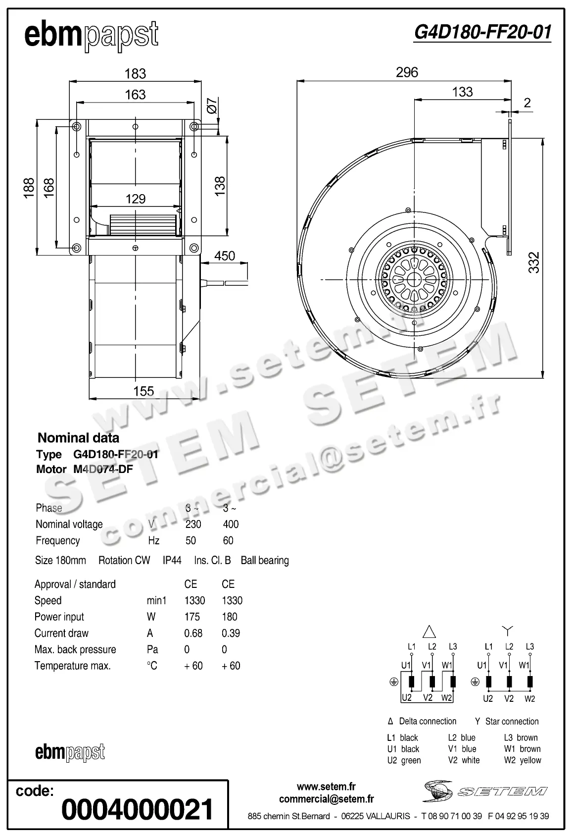 0004102550-VENTILATEUR EBMPAPST G4D180-FF20-01 2