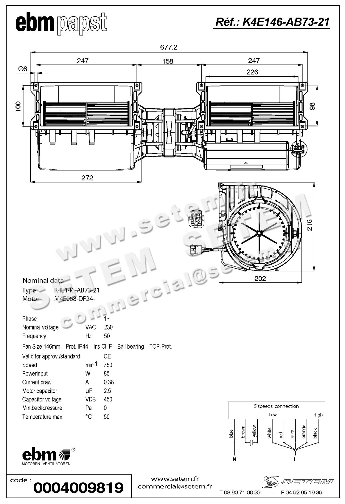 0004102629-VENTILATEUR EBMPAPST K4E146.AB73.21 2