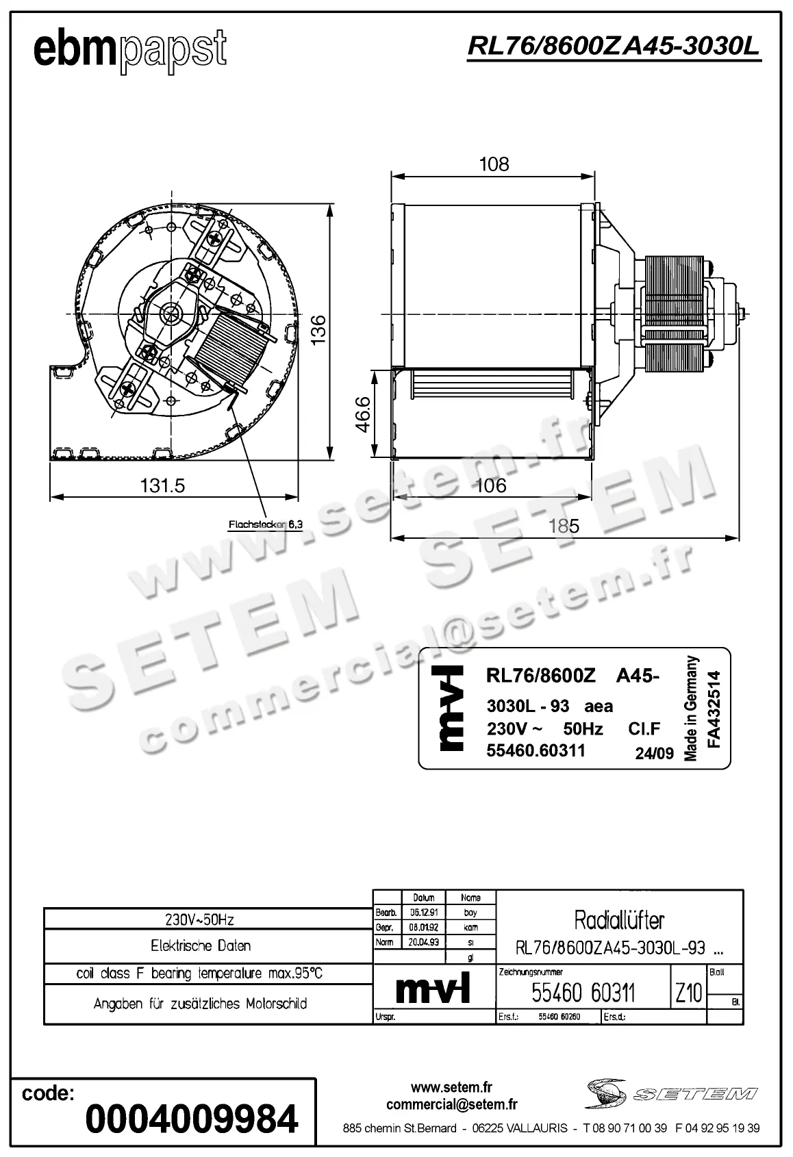 0004102761-VENTILATEUR EBMPAPST RL76/8600ZA45.3030L.93AEA 2