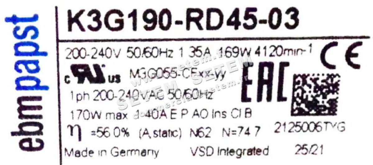 0004103000-VENTILATEUR EBMPAPST K3G190.RD45.03 4