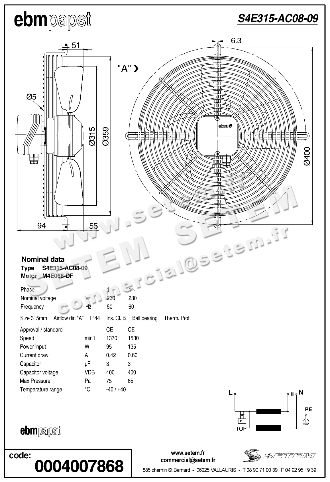 0004103326-VENTILATEUR EBMPAPST S4E315.AC08.09 2