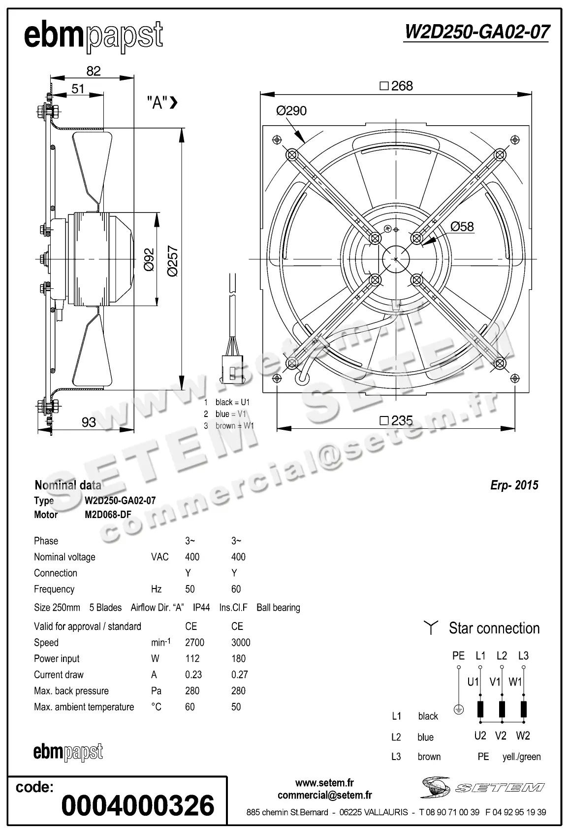 0004103955-VENTILATEUR EBMPAPST W2D250-GA02-07 2