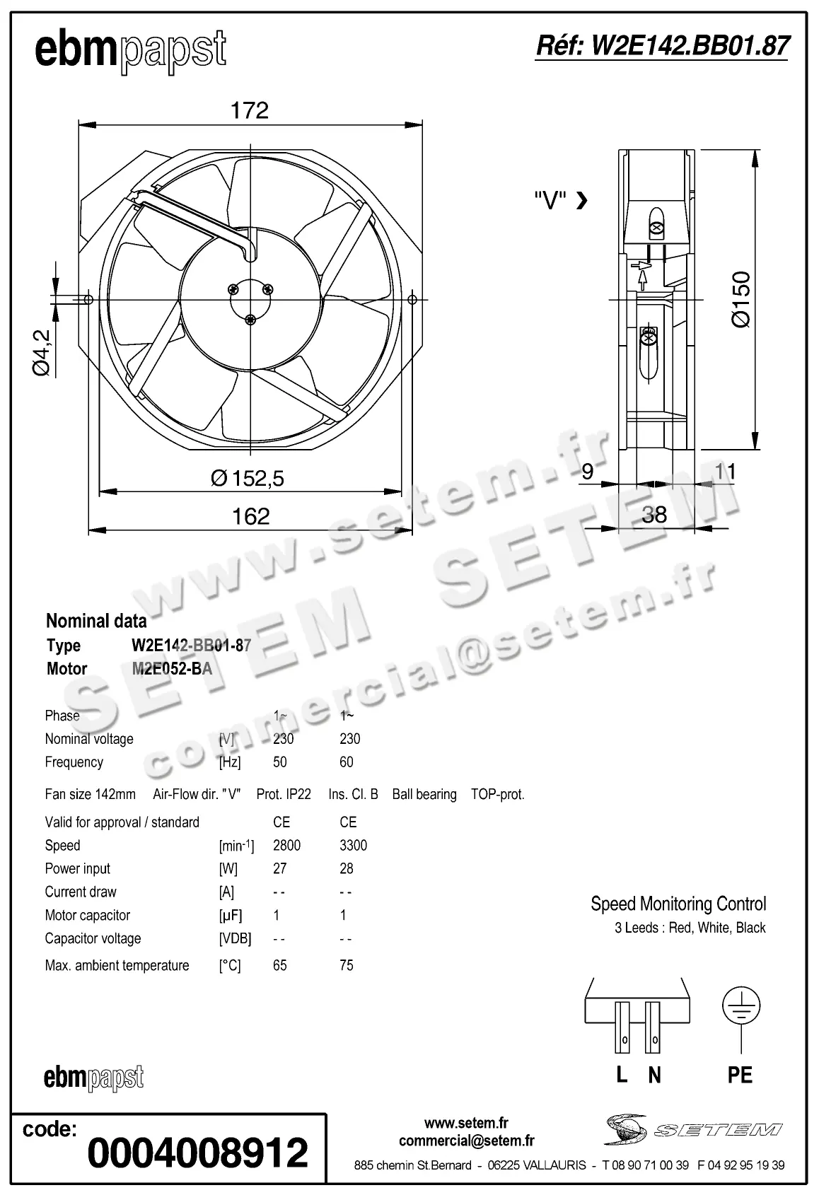 0004103997-VENTILATEUR EBMPAPST W2E142.BB01.87 2