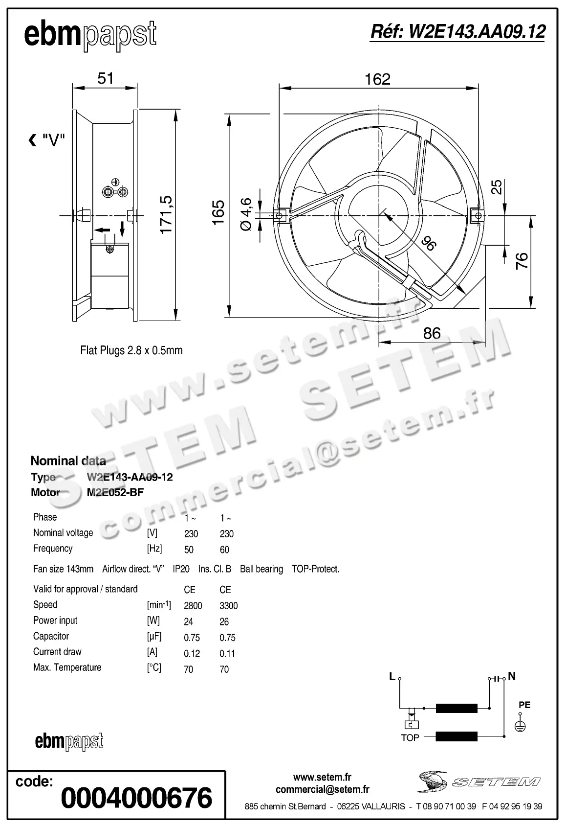0004104012-VENTILATEUR EBMPAPST W2E143-AA09-12 2