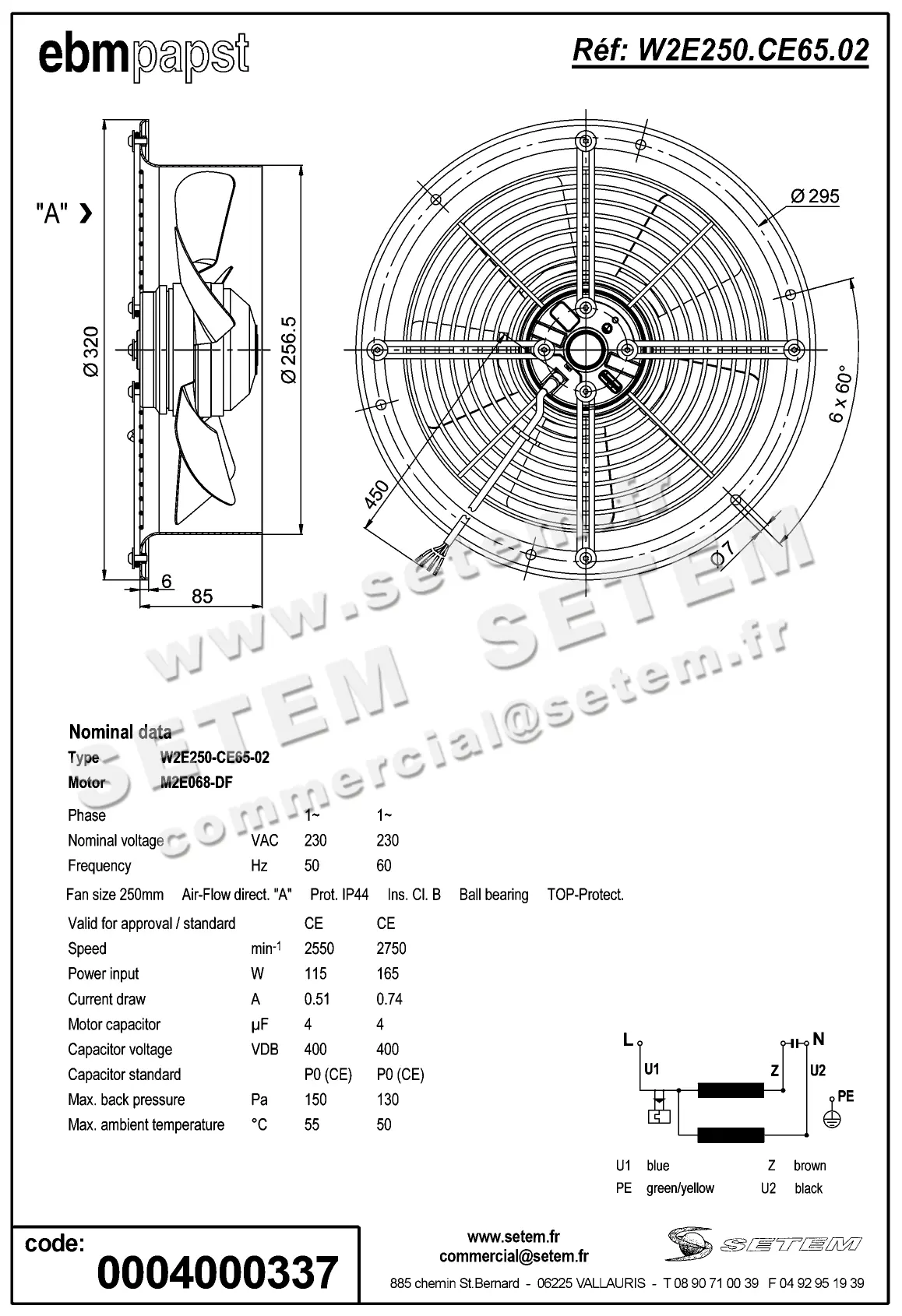 0004104106-VENTILATEUR EBMPAPST W2E250-CE65-02 2