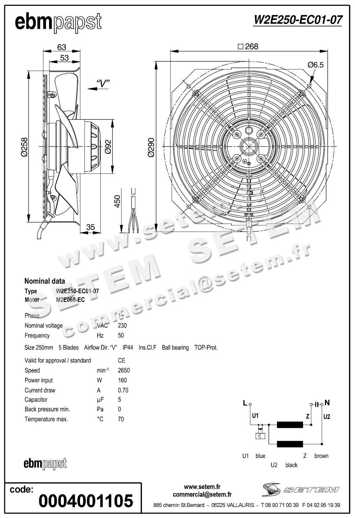 0004104127-VENTILATEUR EBMPAPST W2E250-EC01-07 2