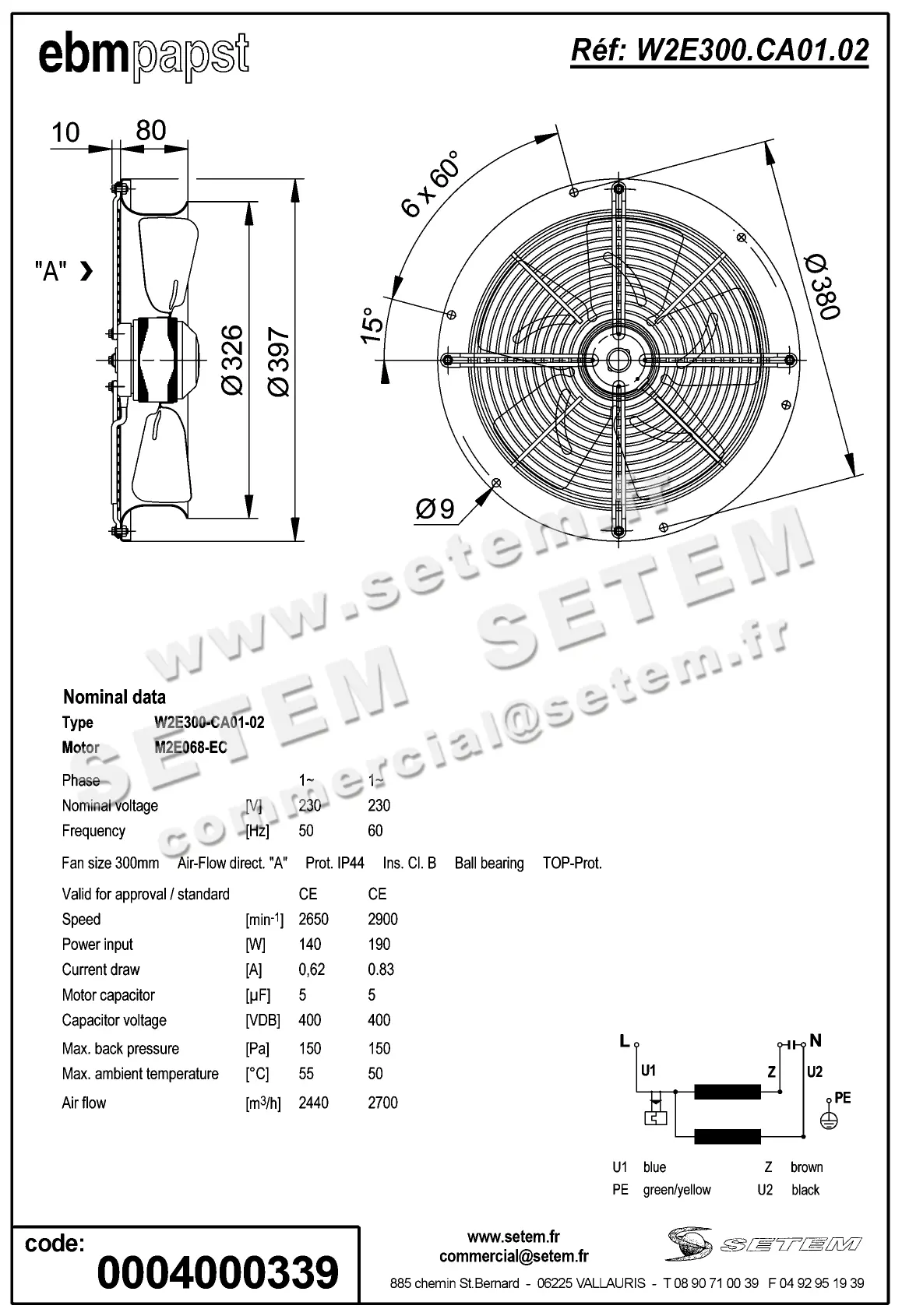 0004104147-VENTILATEUR EBMPAPST W2E300-CA01-02 2