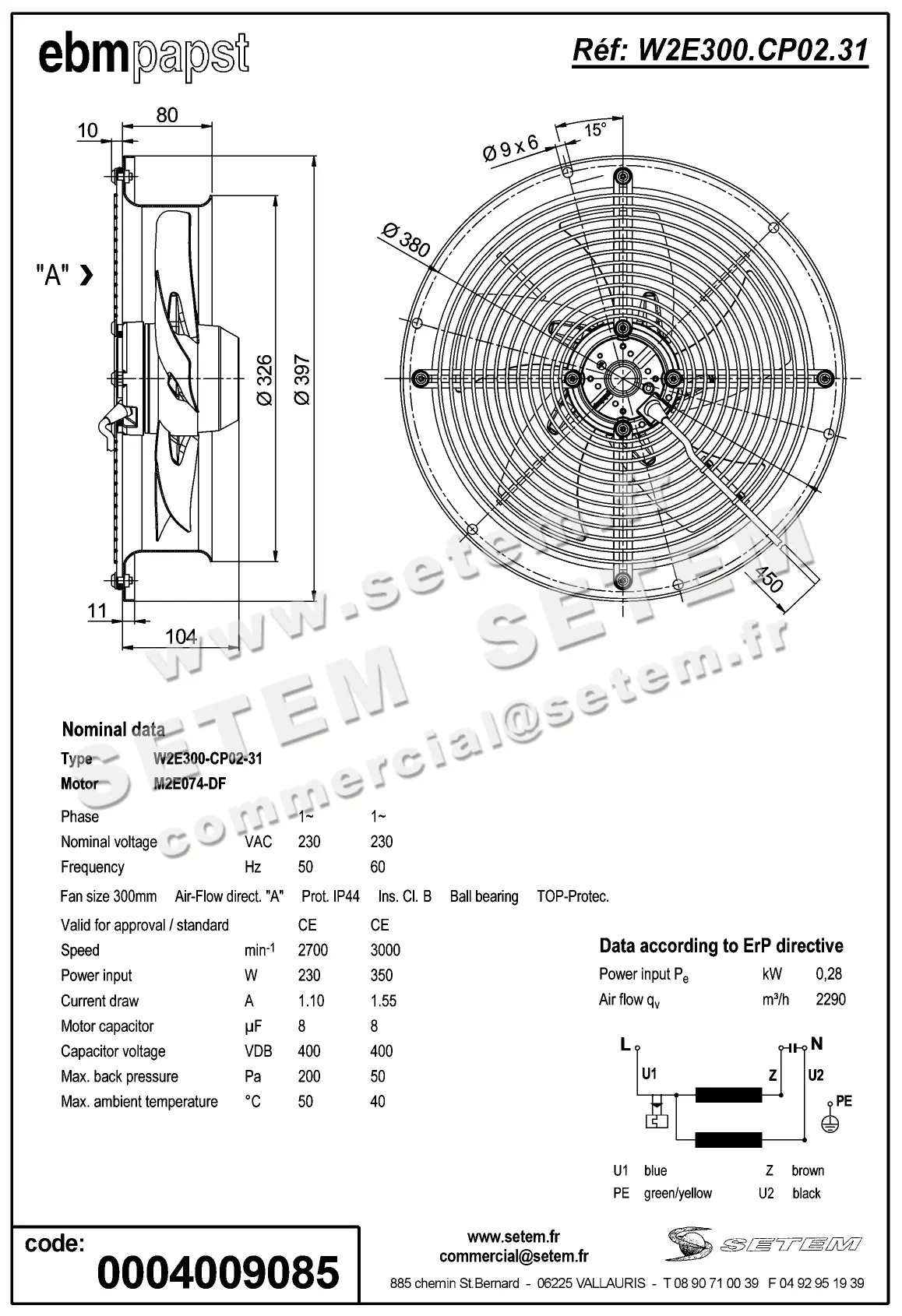 0004104161-VENTILATEUR EBMPAPST W2E300.CP02.31 2