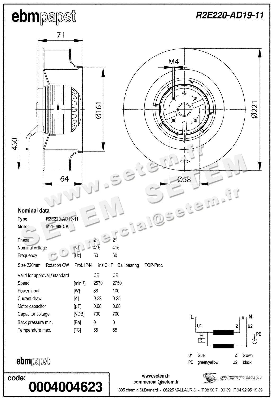 0004104623-MOTOTURBINE EBMPAPST R2E220.AD19.11 2