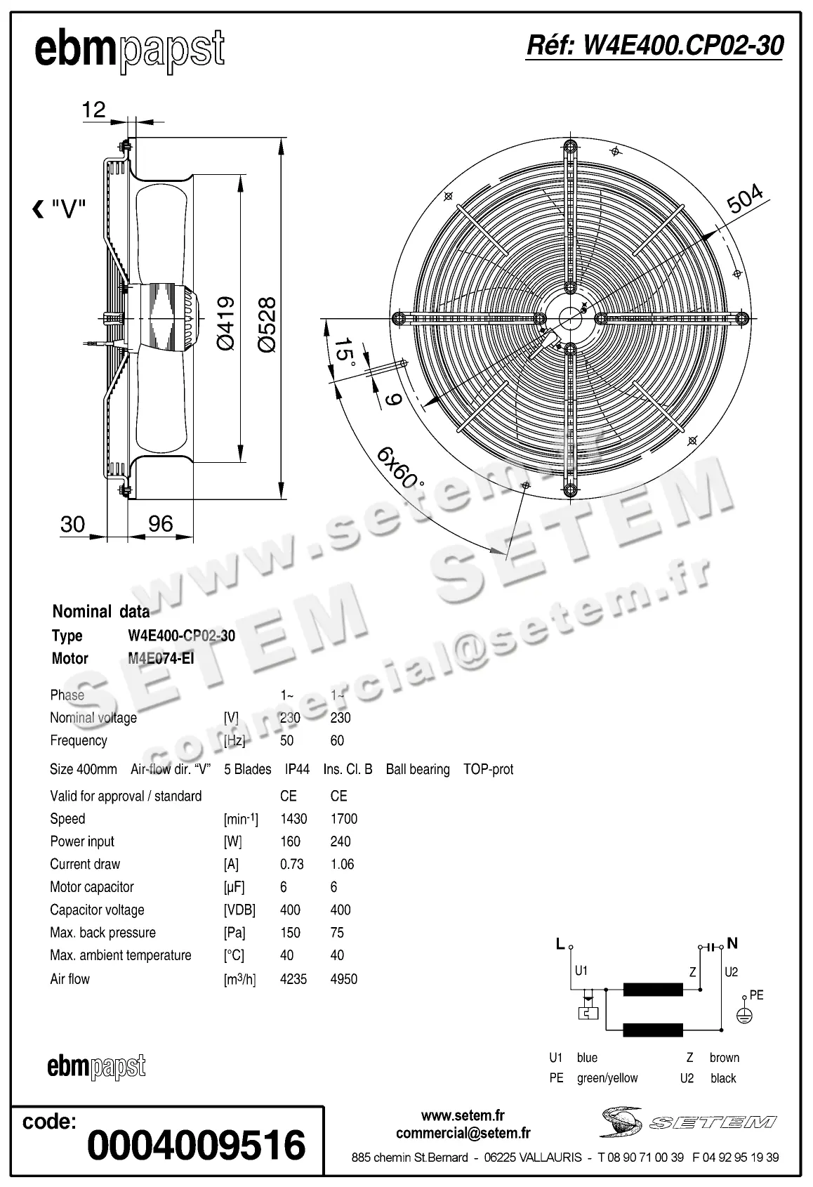 0004104635-VENTILATEUR EBMPAPST W4E400.CP02.30 2