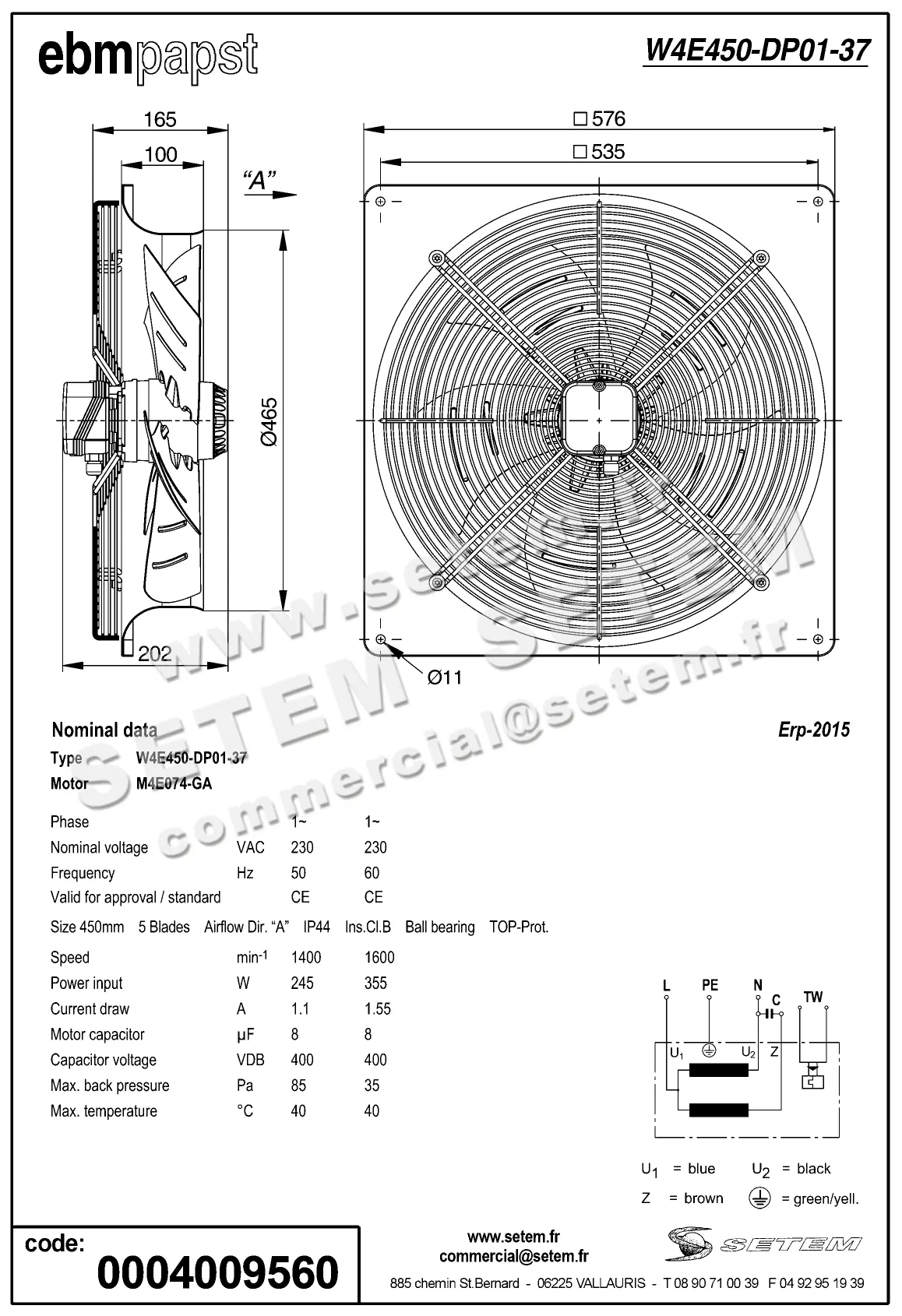 0004104678-VENTILATEUR EBMPAPST W4E450.DP01.37 4