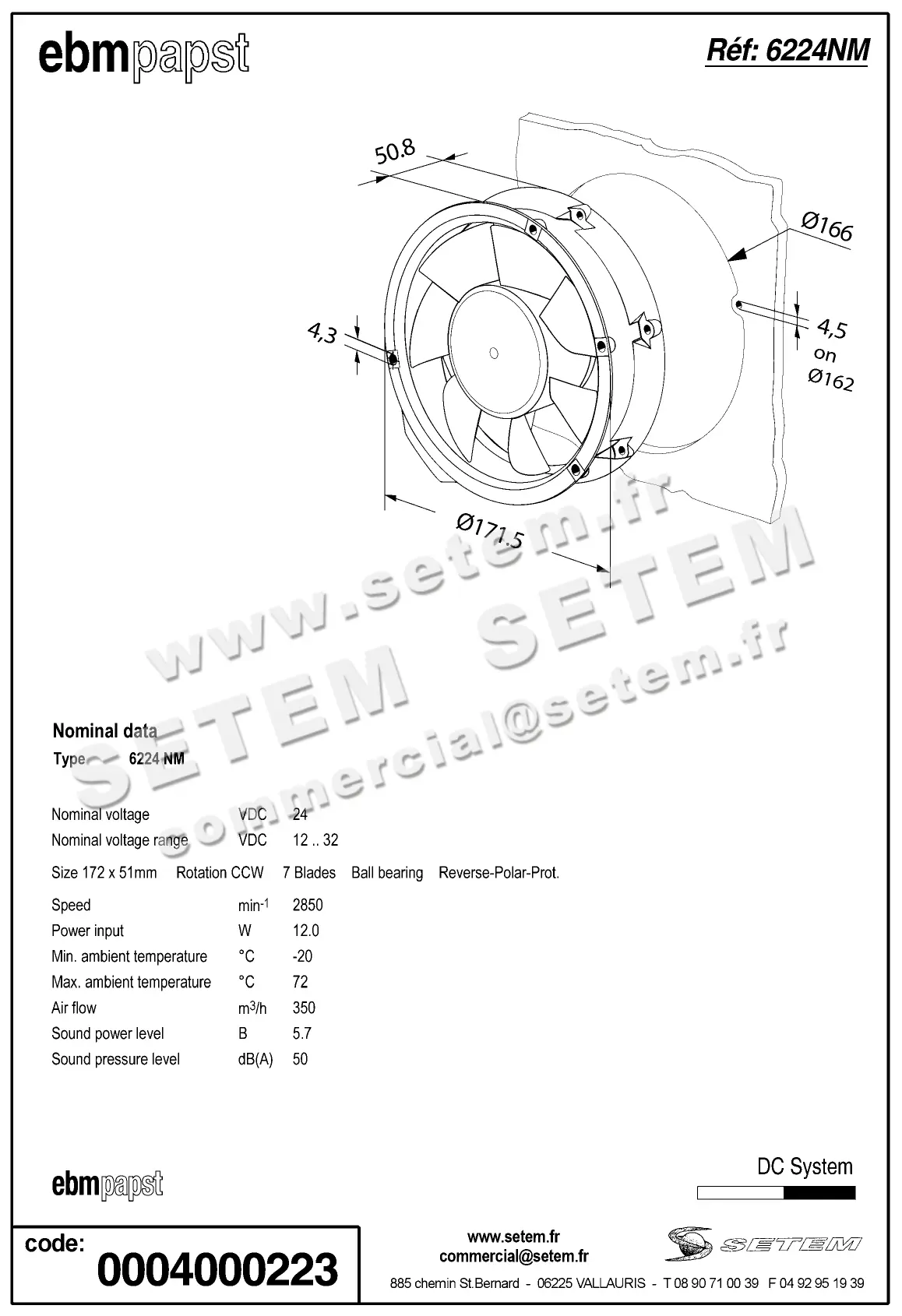 0004104802-VENTILATEUR EBMPAPST 6224NM 2