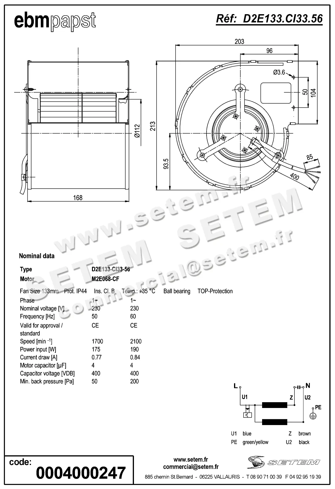 0004104827-VENTILATEUR EBMPAPST D2E133.CI33.56 2