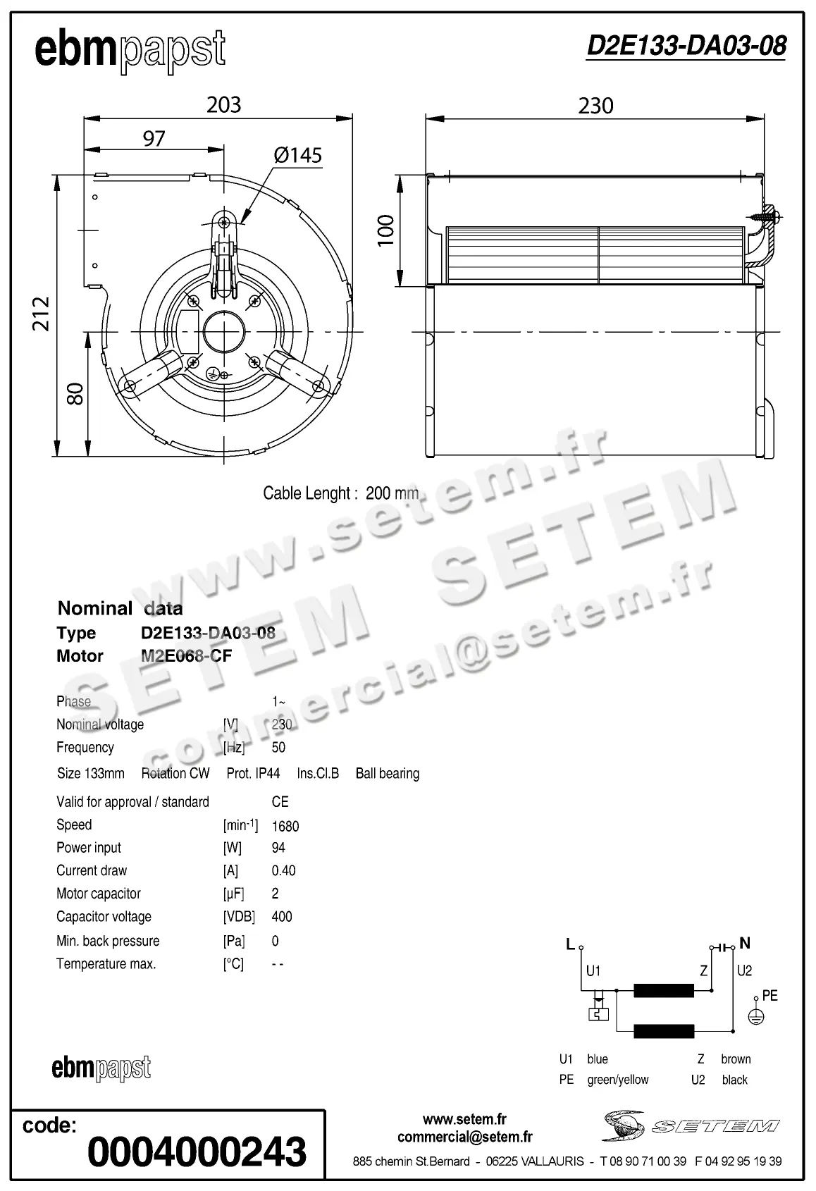 0004104828-VENTILATEUR EBMPAPST D2E133.DA03.08 2