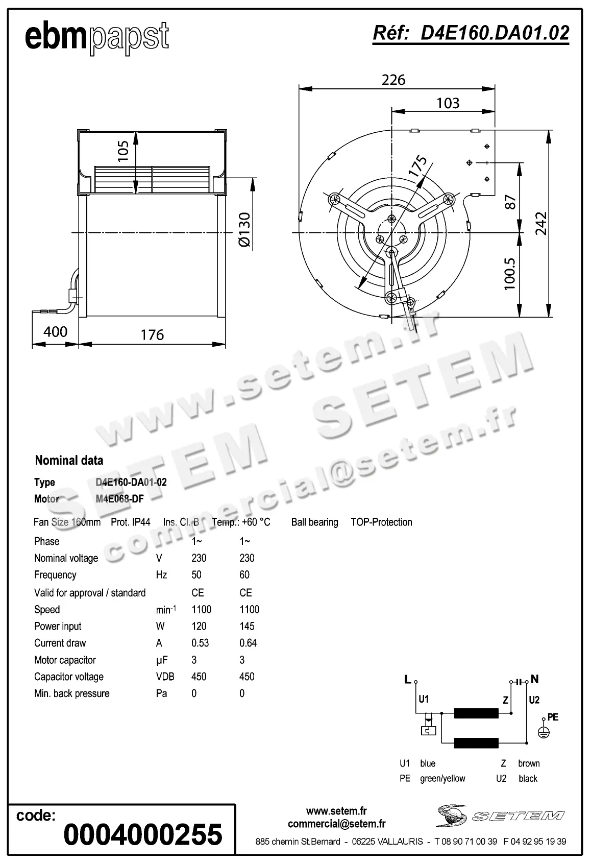 0004104840-VENTILATEUR EBMPAPST D4E160.DA01.02 2