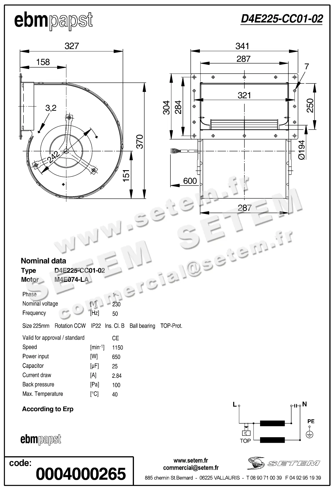 0004104844-VENTILATEUR EBMPAPST D4E225.CC01.02 2