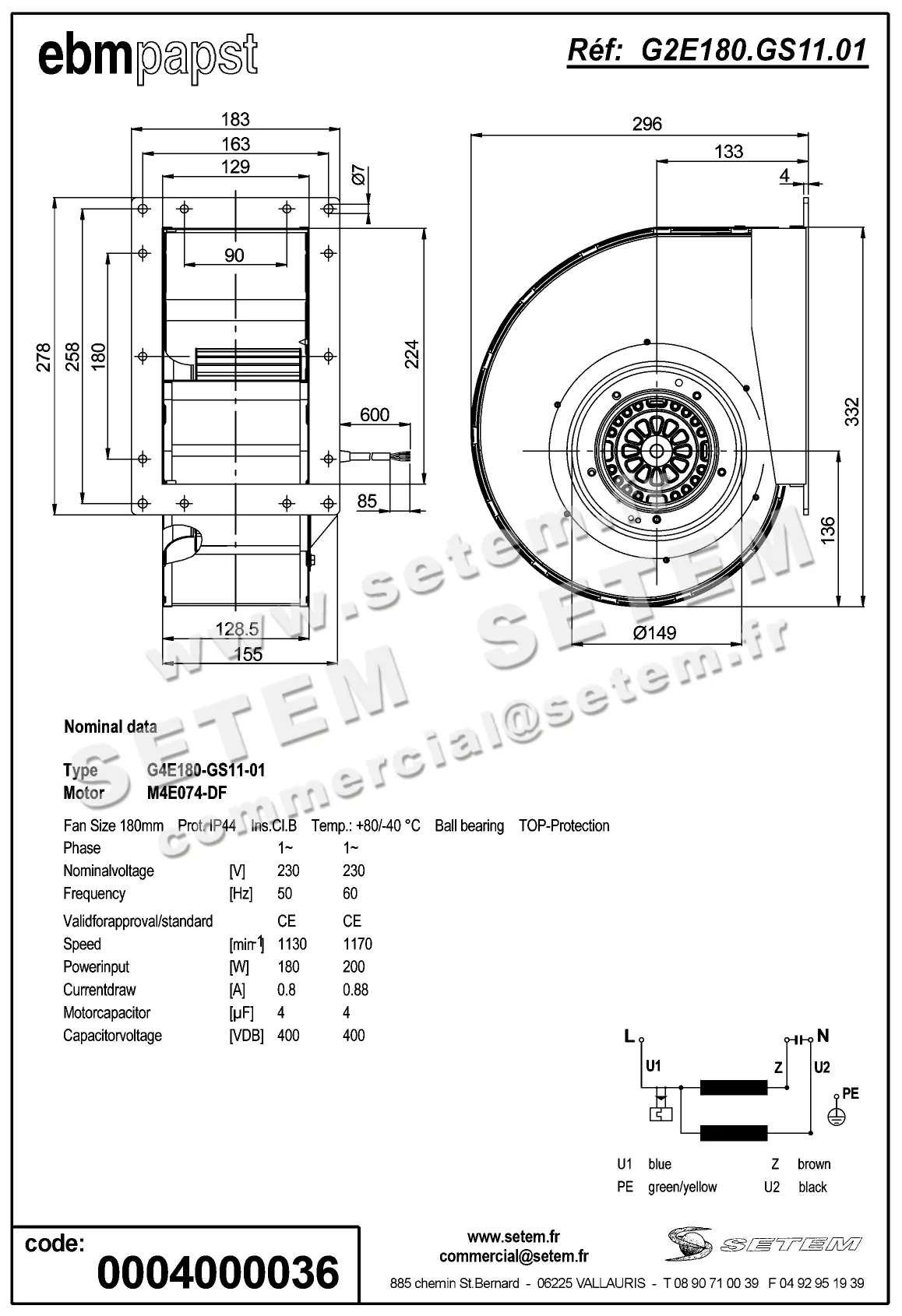 0004104860-VENTILATEUR EBMPAPST G4E180-GS11-01 2